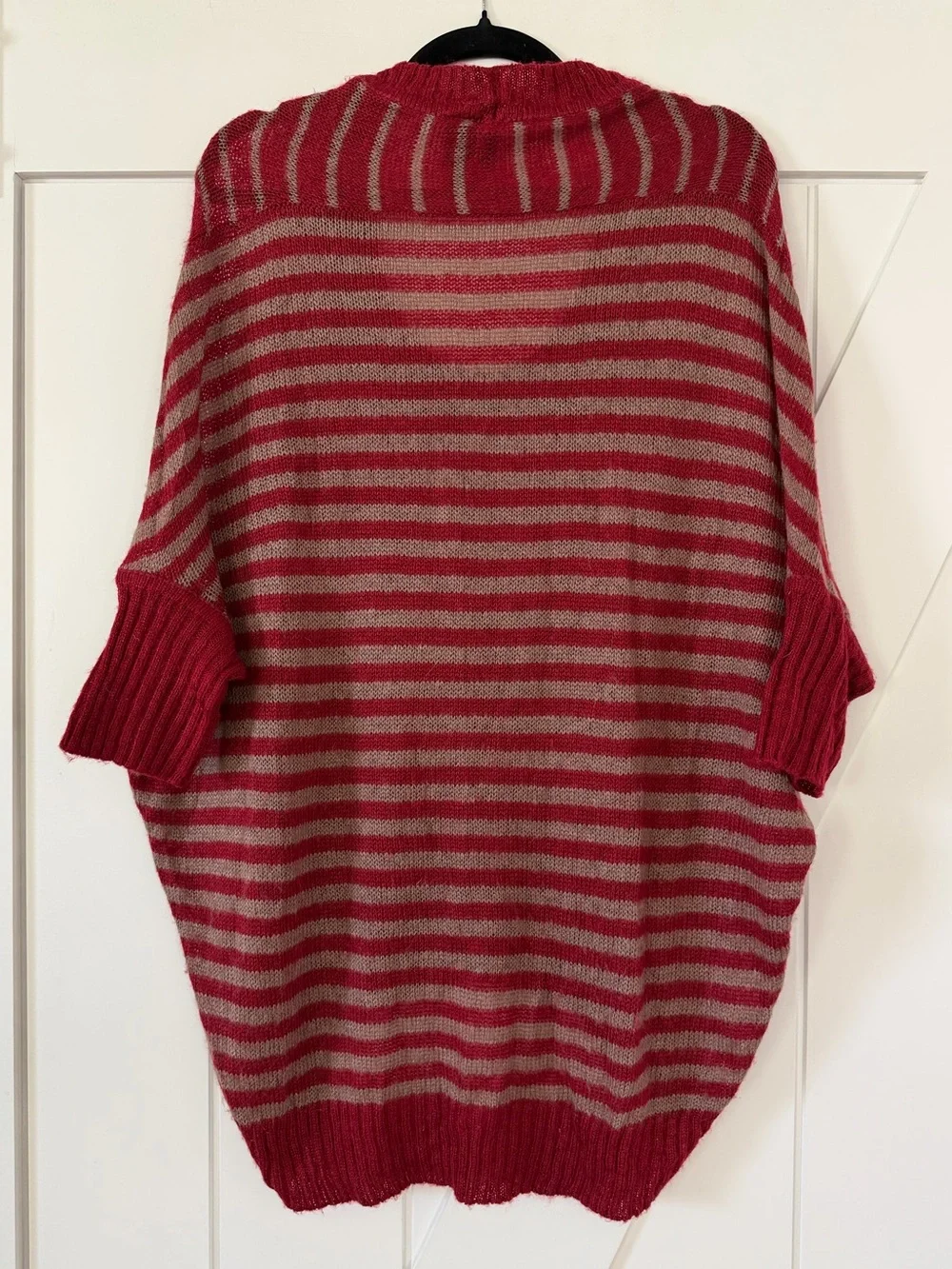BISOU BISOU Burgundy and Grey Striped Oversized Sweater